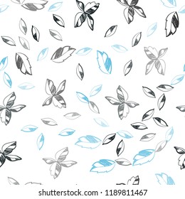 Dark BLUE vector seamless doodle background with leaves. leaves on blurred abstract background with gradient. Pattern for design of window blinds, curtains.