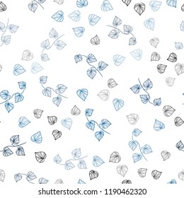 Dark BLUE vector seamless doodle layout with leaves. Glitter abstract illustration with doodles and leaves. Pattern for trendy fabric, wallpapers.