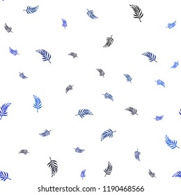 Dark BLUE vector seamless doodle pattern with leaves. A vague abstract illustration with leaves in doodles style. Pattern for design of window blinds, curtains.