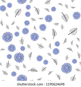 Dark BLUE vector seamless doodle texture with leaves, flowers. Gradient Leaves, flowers on white background. Design for textile, fabric, wallpapers.