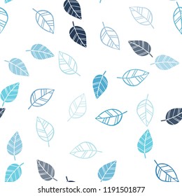 Dark BLUE vector seamless doodle background with leaves. A vague abstract illustration with leaves in doodles style. Pattern for design of fabric, wallpapers.