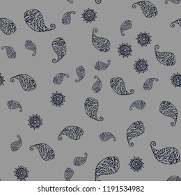 Dark BLUE vector seamless doodle pattern with leaves and flowers. Glitter abstract illustration with leaves and flowers. Elegant pattern for your brand book.