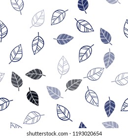 Dark BLUE vector seamless doodle layout with leaves. Creative illustration in blurred style with leaves. Pattern for design of fabric, wallpapers.