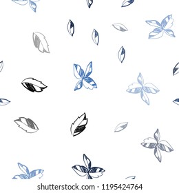 Dark BLUE vector seamless doodle pattern with leaves. leaves on blurred abstract background with gradient. Pattern for design of window blinds, curtains.
