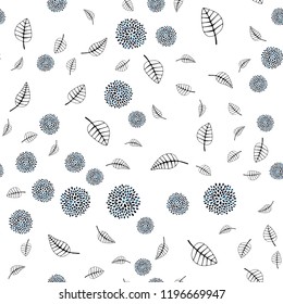 Dark BLUE vector seamless doodle layout with leaves, flowers. Glitter abstract illustration with leaves and flowers. Design for textile, fabric, wallpapers.