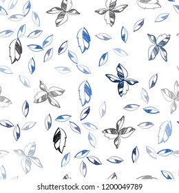 Dark BLUE vector seamless doodle pattern with leaves. Decorative illustration with doodles on abstract template. Pattern for design of window blinds, curtains.