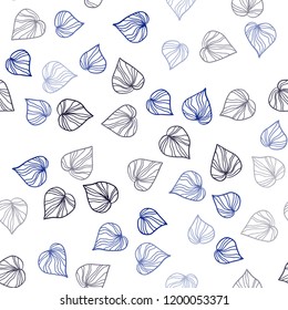 Dark BLUE vector seamless doodle pattern with leaves. Modern geometrical abstract illustration with leaves. Template for business cards, websites.