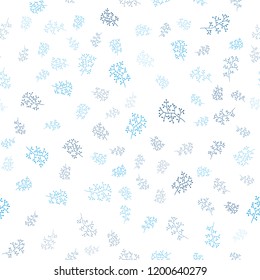 Dark BLUE vector seamless doodle pattern with leaves, branches. Modern abstract illustration with leaves and branches. Pattern for design of window blinds, curtains.