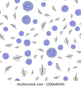 Dark BLUE vector seamless doodle pattern with leaves, flowers. Colorful illustration in doodle style with leaves, flowers. Pattern for design of window blinds, curtains.