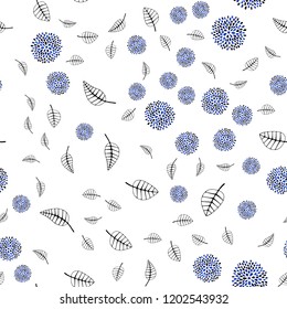 Dark BLUE vector seamless doodle pattern with leaves, flowers. Creative illustration in blurred style with leaves, flowers. Pattern for design of fabric, wallpapers.