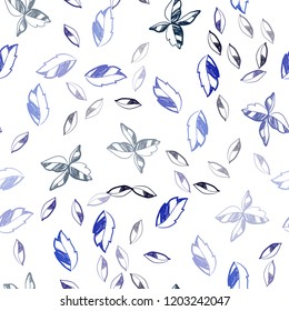 Dark BLUE vector seamless doodle layout with leaves. Modern geometrical abstract illustration with leaves. Pattern for design of window blinds, curtains.