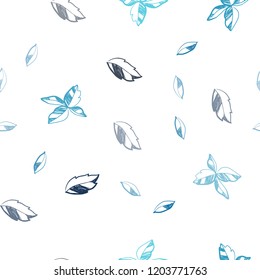 Dark BLUE vector seamless doodle background with leaves. Glitter abstract illustration with doodles and leaves. Pattern for design of window blinds, curtains.