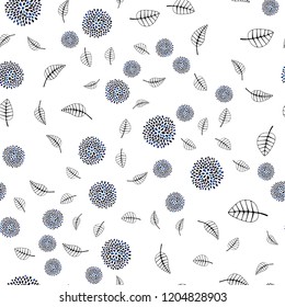 Dark BLUE vector seamless doodle layout with leaves, flowers. Colorful illustration in doodle style with leaves, flowers. Template for business cards, websites.