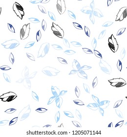 Dark BLUE vector seamless doodle layout with leaves. Decorative illustration with doodles on abstract template. Pattern for design of fabric, wallpapers.