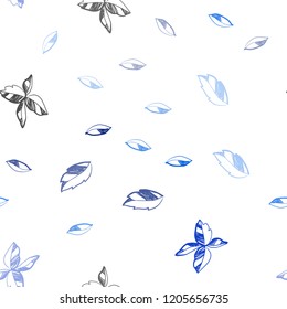 Dark BLUE vector seamless doodle background with leaves. Colorful illustration in doodle style with leaves. Template for business cards, websites.