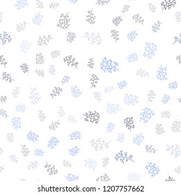 Dark BLUE vector seamless doodle background with leaves, branches. Sketchy doodles on white background. Template for business cards, websites.