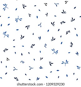 Dark BLUE vector seamless doodle texture with leaves. A vague abstract illustration with leaves in doodles style. Design for textile, fabric, wallpapers.