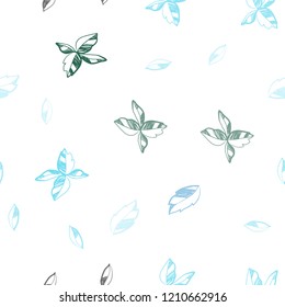 Dark BLUE vector seamless doodle pattern with leaves. Colorful abstract illustration with leaves in doodle style. Pattern for design of window blinds, curtains.