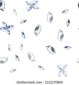 Dark BLUE vector seamless doodle background with leaves. Colorful abstract illustration with leaves in doodle style. Pattern for design of fabric, wallpapers.