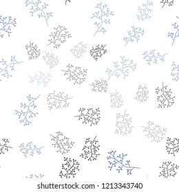 Dark BLUE vector seamless doodle pattern with branches. Illustration with doodles on abstract template. Texture for window blinds, curtains.