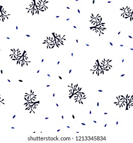 Dark BLUE vector seamless doodle background with leaves, branches. Doodle illustration of leaves and branches in Origami style. Pattern for trendy fabric, wallpapers.