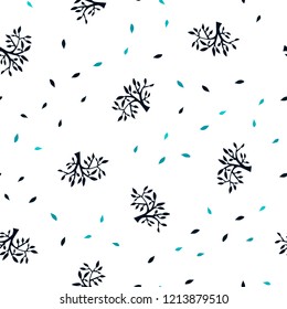 Dark BLUE vector seamless doodle background with leaves, branches. Creative illustration in blurred style with leaves, branches. Design for textile, fabric, wallpapers.