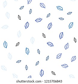 Dark BLUE vector seamless doodle template with leaves. Colorful abstract illustration with leaves in doodle style. Design for wallpaper, fabric makers.