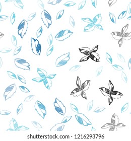 Dark BLUE vector seamless doodle layout with leaves. Colorful illustration in doodle style with leaves. Template for business cards, websites.