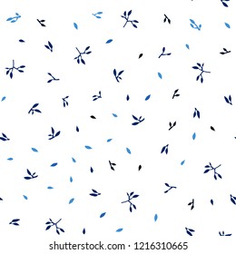 Dark BLUE vector seamless doodle background with leaves. Creative illustration in blurred style with leaves. Design for textile, fabric, wallpapers.