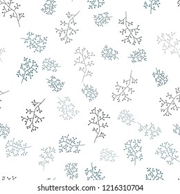 Dark BLUE vector seamless doodle pattern with branches. Shining colored illustration with leaves and branches. Design for wallpaper, fabric makers.