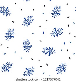 Dark BLUE vector seamless doodle pattern with leaves, branches. Colorful illustration in doodle style with leaves, branches. Pattern for trendy fabric, wallpapers.