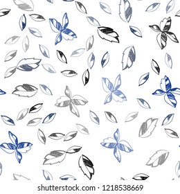Dark BLUE vector seamless doodle backdrop with leaves. Doodle illustration of leaves in Origami style with gradient. Design for textile, fabric, wallpapers.