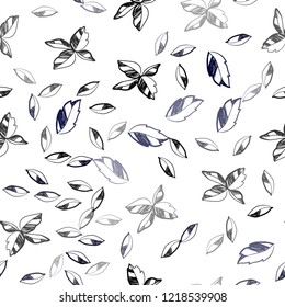 Dark BLUE vector seamless doodle pattern with leaves. leaves on blurred abstract background with gradient. Design for textile, fabric, wallpapers.