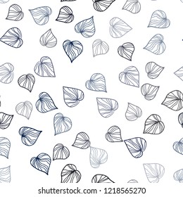 Dark BLUE vector seamless doodle background with leaves. Sketchy doodles with leaves on blurred background. Template for business cards, websites.