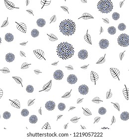 Dark BLUE vector seamless doodle pattern with leaves, flowers. Shining colorful illustration with leaves, flowers. Trendy design for wallpaper, fabric makers.