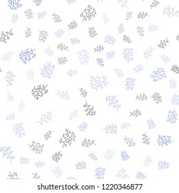 Dark BLUE vector seamless doodle template with leaves, branches. Leaves, branches in natural style on white background. Template for business cards, websites.