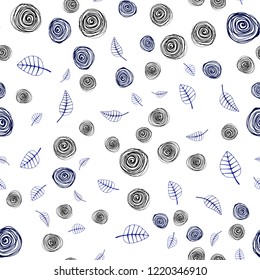 Dark BLUE vector seamless doodle backdrop with leaves and flowers. Glitter abstract illustration with leaves and flowers. Texture for window blinds, curtains.