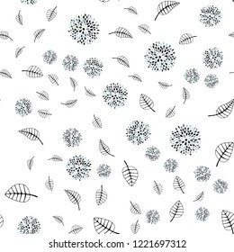 Dark BLUE vector seamless doodle layout with leaves, flowers. Creative illustration in blurred style with leaves, flowers. Pattern for design of window blinds, curtains.