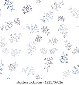 Dark BLUE vector seamless doodle background with branches. Sketchy doodles on white background. Texture for window blinds, curtains.