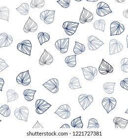 Dark BLUE vector seamless doodle pattern with leaves. A vague abstract illustration with leaves in doodles style. Pattern for design of fabric, wallpapers.