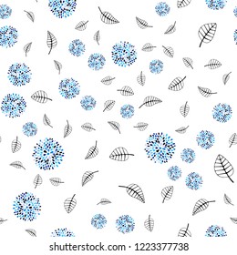 Dark BLUE vector seamless doodle background with leaves, flowers. Creative illustration in blurred style with leaves, flowers. Pattern for trendy fabric, wallpapers.