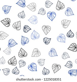 Dark BLUE vector seamless doodle template with leaves. An elegant bright illustration with leaves in Natural style. Pattern for design of window blinds, curtains.