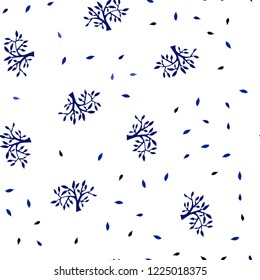 Dark BLUE vector seamless doodle layout with leaves, branches. Creative illustration in blurred style with leaves, branches. Design for textile, fabric, wallpapers.