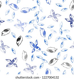 Dark BLUE vector seamless doodle pattern with leaves. Sketchy doodles with leaves on blurred background. Trendy design for wallpaper, fabric makers.