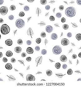 Dark BLUE vector seamless doodle layout with leaves and flowers. Colorful illustration in doodle style with leaves, flowers. Design for textile, fabric, wallpapers.