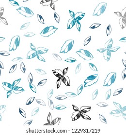 Dark BLUE vector seamless doodle layout with leaves. Blurred decorative design in Indian style with leaves. Pattern for design of window blinds, curtains.