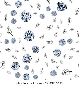 Dark BLUE vector seamless doodle background with leaves, flowers. Abstract illustration with leaves, flowers in doodles style. Pattern for design of window blinds, curtains.