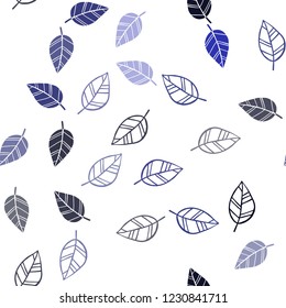 Dark BLUE vector seamless doodle background with leaves. Creative illustration in blurred style with leaves. Design for textile, fabric, wallpapers.