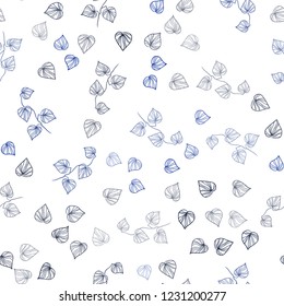 Dark BLUE vector seamless doodle background with leaves. Glitter abstract illustration with doodles and leaves. Template for business cards, websites.