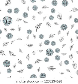Dark BLUE vector seamless doodle template with leaves, flowers. Colorful illustration in doodle style with leaves, flowers. Design for textile, fabric, wallpapers.